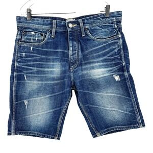 JACK & JONES Distressed Jean Shorts Men's 36 Button Fly Dark Wash Denim Stretch